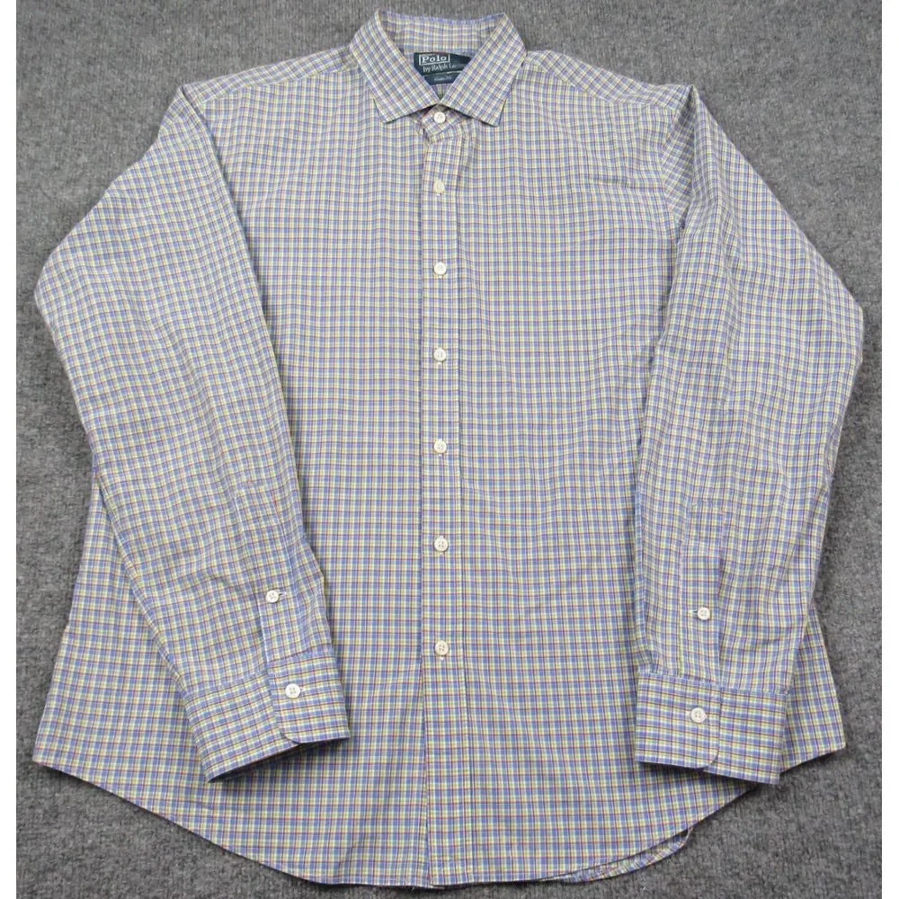 Polo Ralph Lauren Shirt Men Extra Large Blue Green Red Plaid No Pony Logo Custom